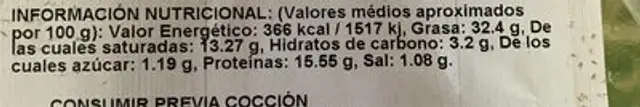 Pepperoni lonchrado nutrition facts table