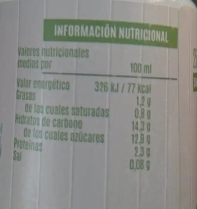 Yogur+Fruta Aloe Vera,Kiwi y Manzana nutrition facts table