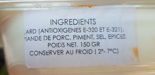 Soubressade de mallorca ingredients label