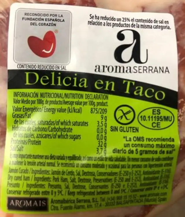 SUPERHAM nutrition facts table