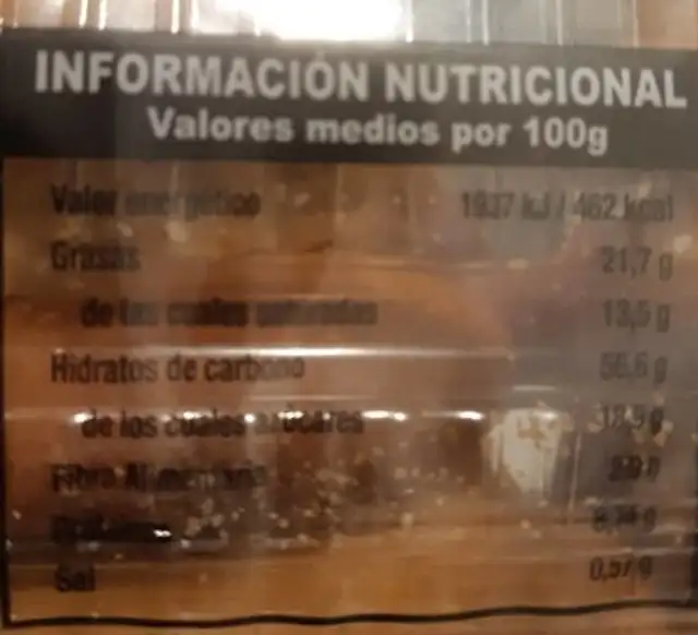 Rosquillas Molino Santa Ana nutrition facts table