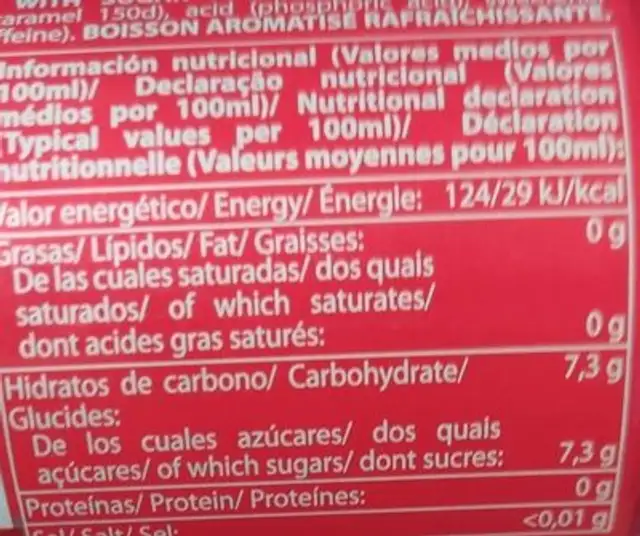 Frised cola nutrition facts table