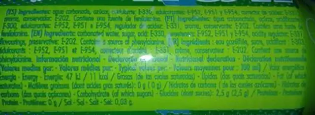 Lito nutrition facts table