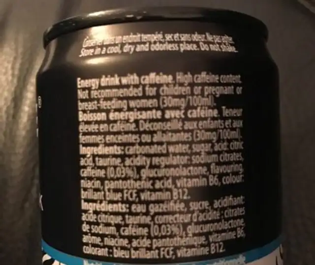 White Lion Power ingredients label
