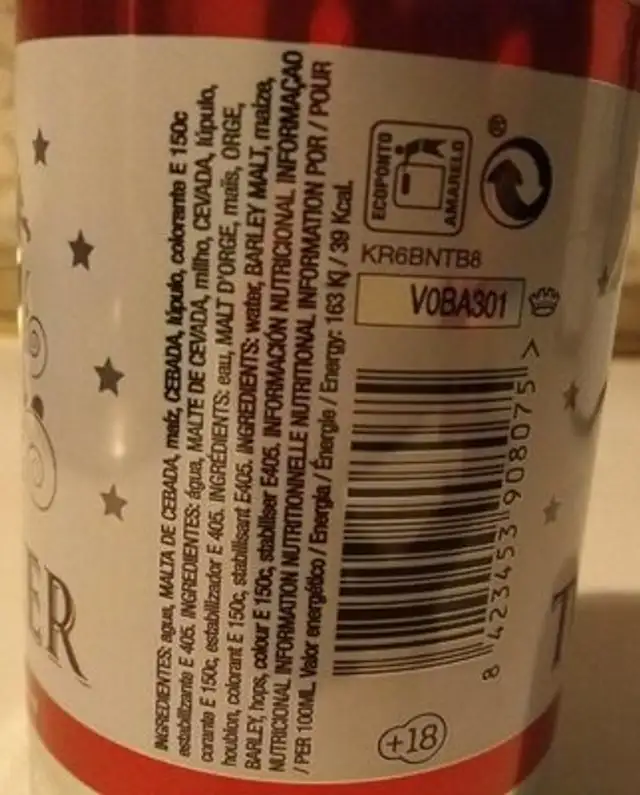 Top Beer nutrition facts table