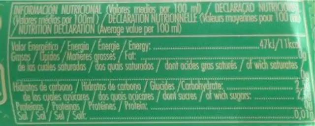 Cintra nutrition facts table