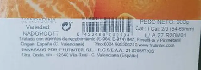 Mandarina Tang Gold nutrition facts table