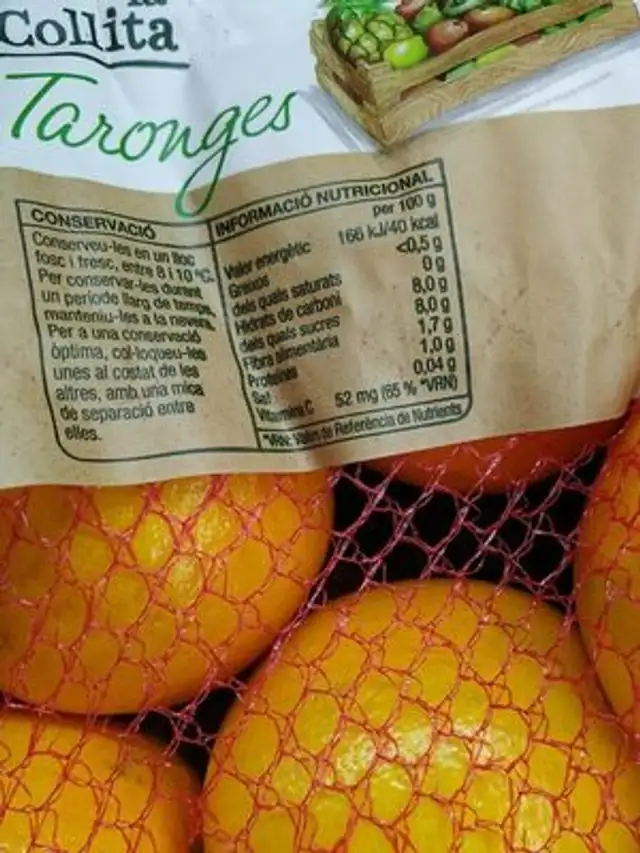 Taronja nutrition facts table