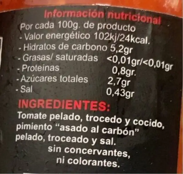 ensalada de sufli nutrition facts table