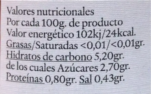 Ensalada de Suflí nutrition facts table