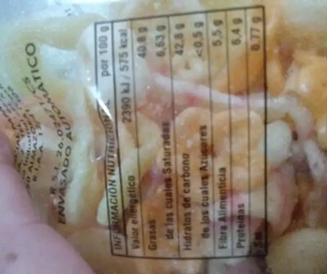 Papa Crass nutrition facts table