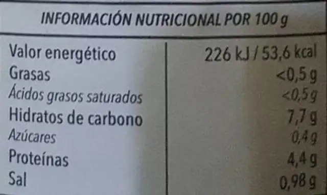 Lenteja condimentada nutrition facts table