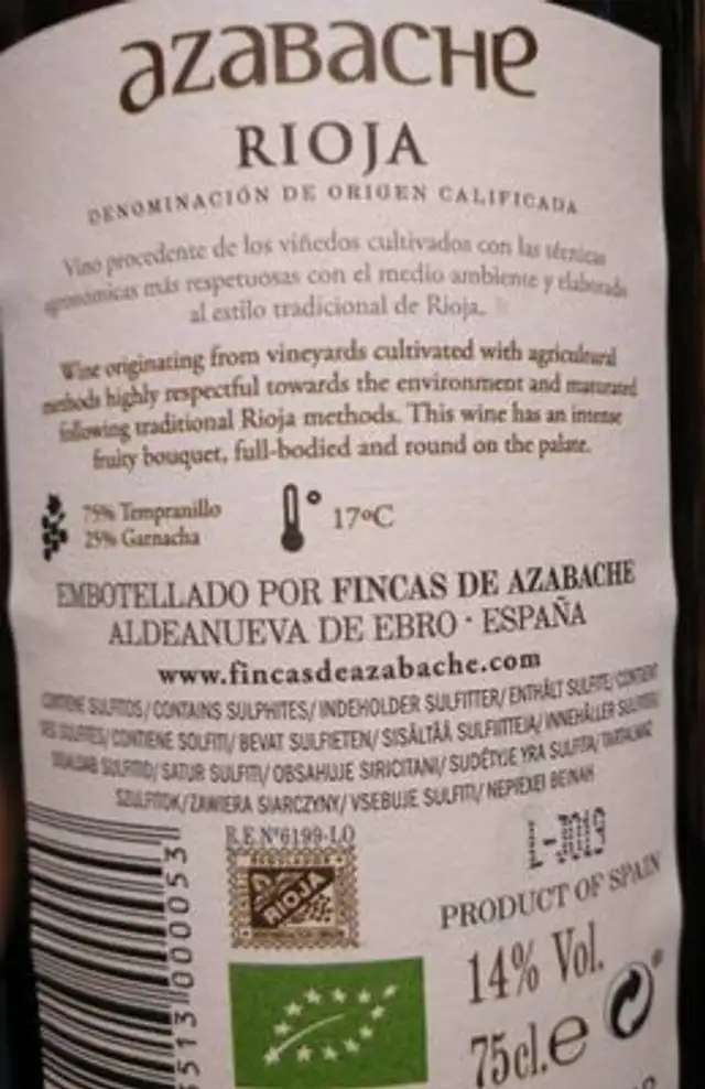 Vino nutrition facts table