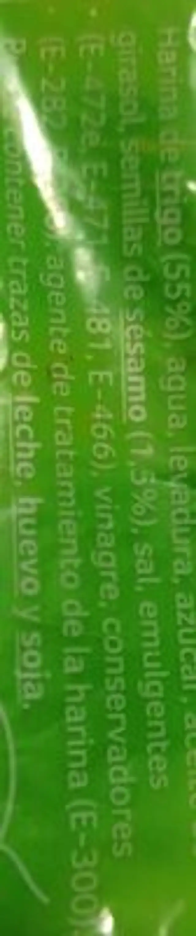 Panecillos para hamburguesa ingredients label