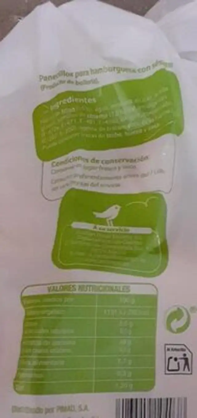 Panecillos para hamburguesa nutrition facts table