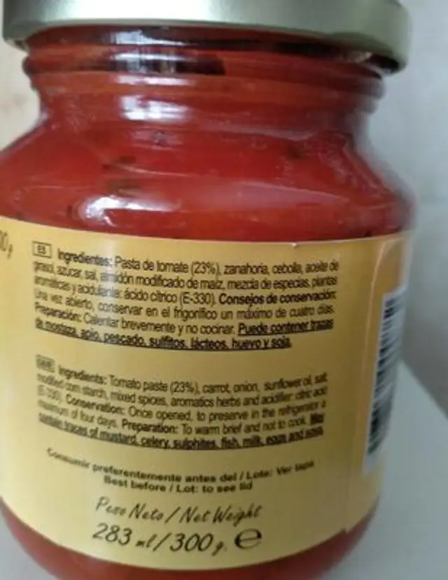 Salsa napolitana nutrition facts table