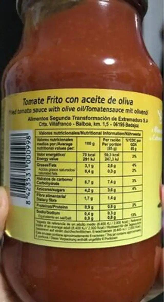 Tomate frito con aceite de oliva nutrition facts table