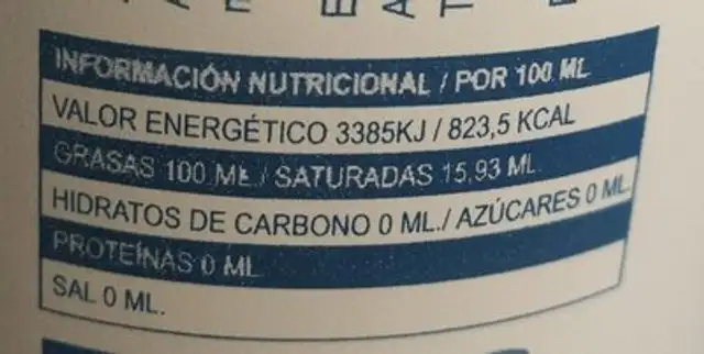Aceite de oliva virgen extra ecologico nutrition facts table