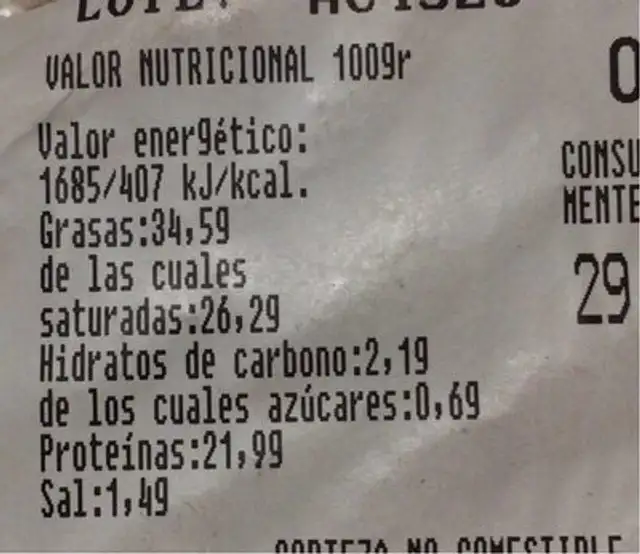 Queso de cabra madurado nutrition facts table