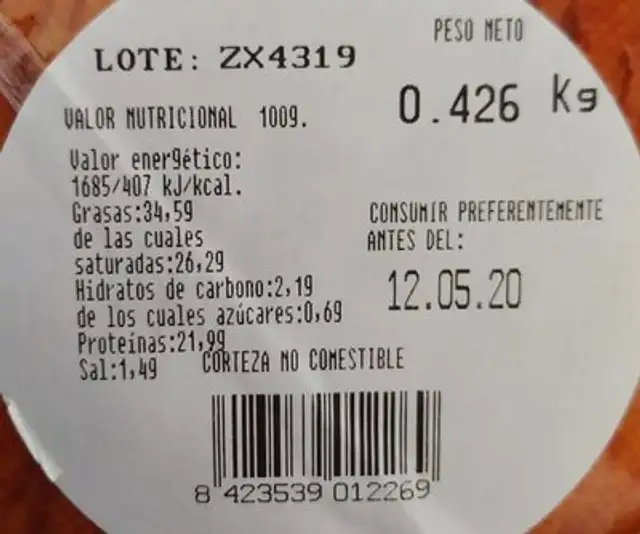 Queso de cabra extremeño nutrition facts table