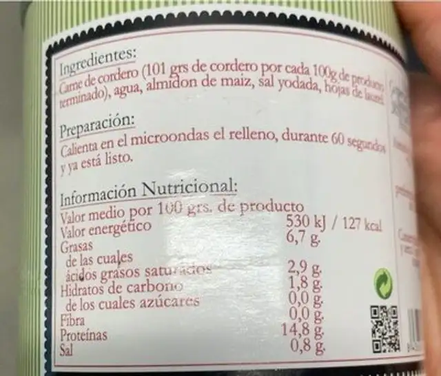 Tacos de cordero barbacoa nutrition facts table