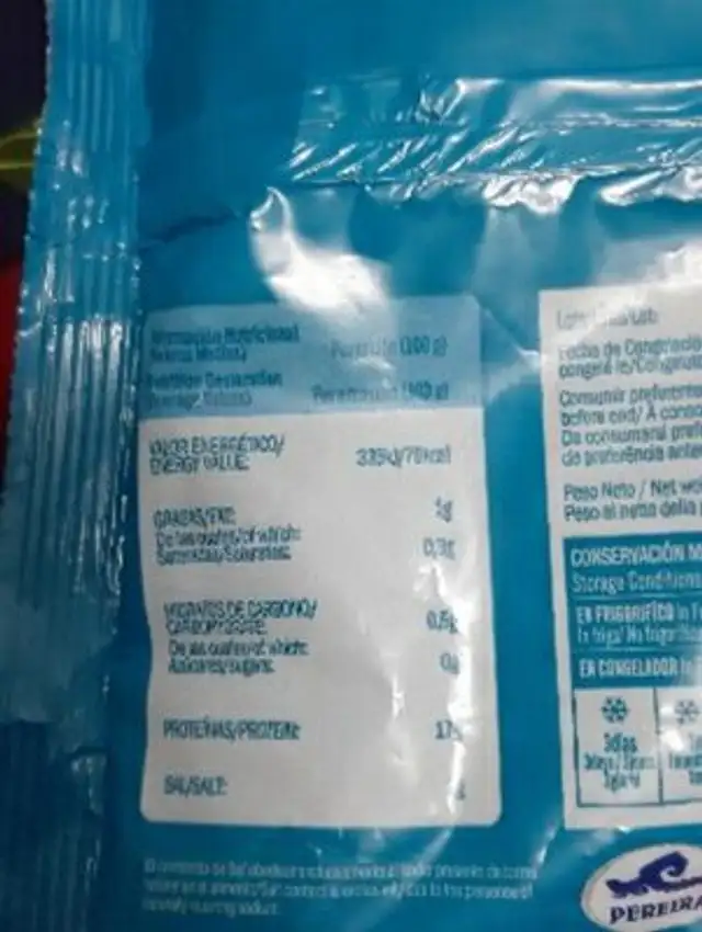Unknown nutrition facts table