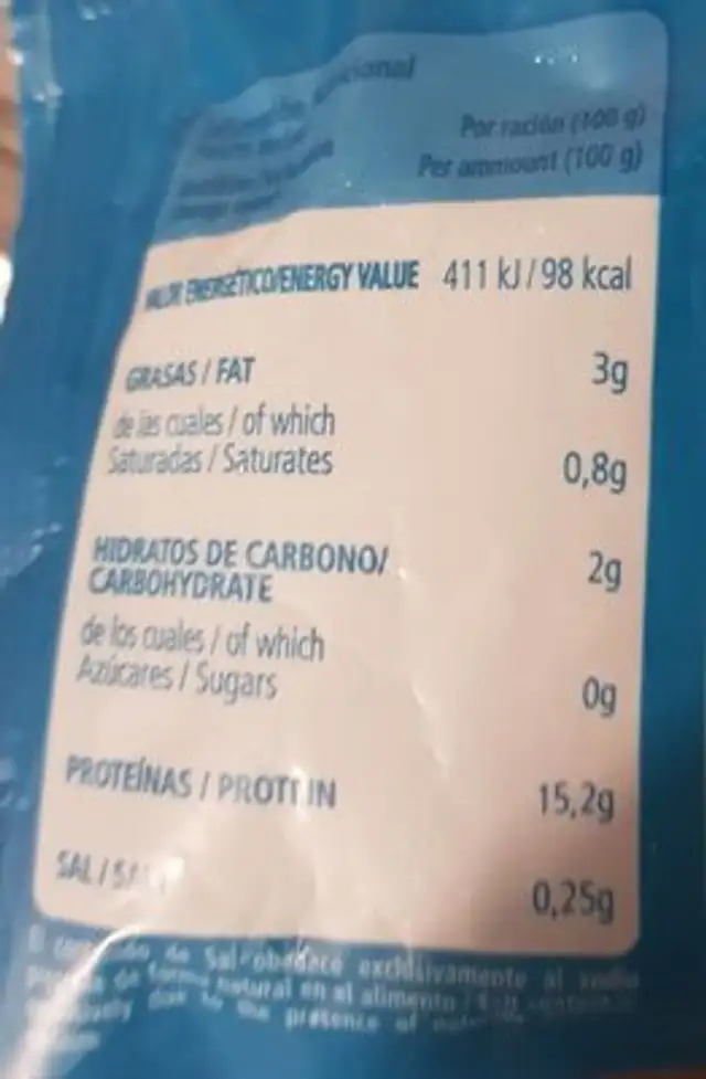 Rodajas de merluza nutrition facts table