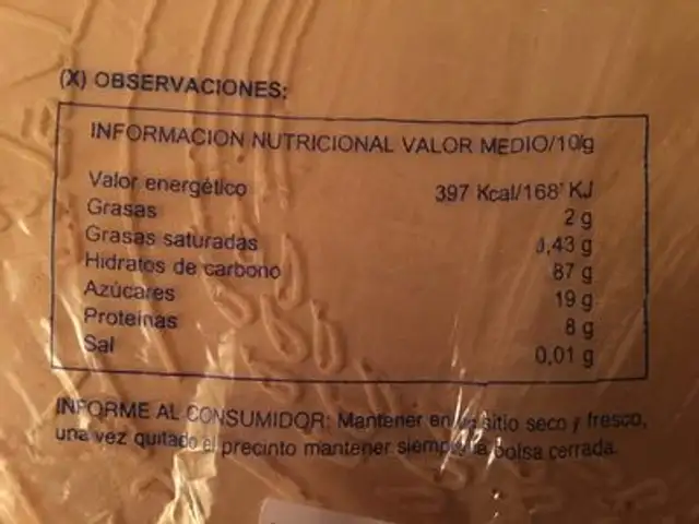 Obleas Pan Angel Fabian ingredients label