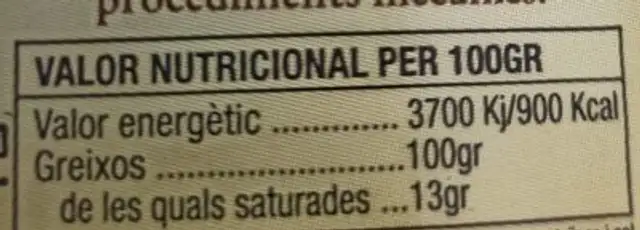 Mallafré Aceite De Oliva Virgen Extra 100% Arbequina 2 L. nutrition facts table