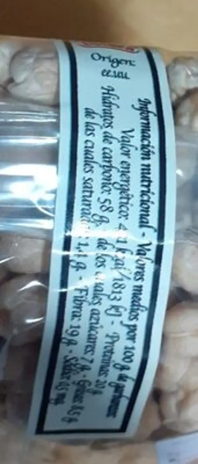 Garbanzo nutrition facts table
