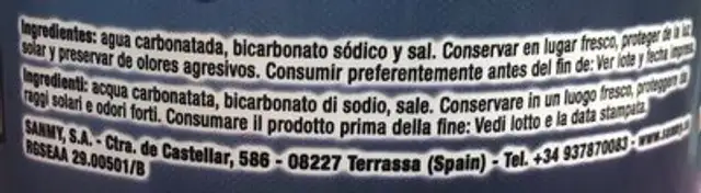 Soda ingredients label