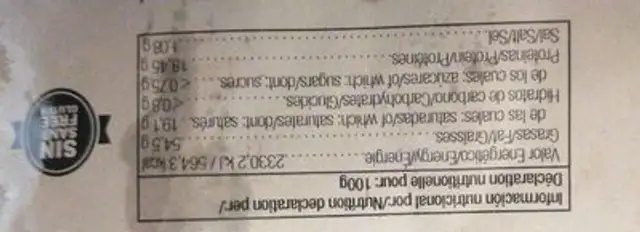 Paleta de cerdo iberica nutrition facts table