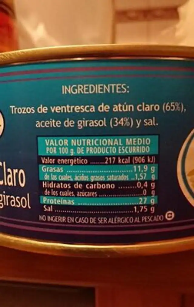 Ventresca de atún nutrition facts table