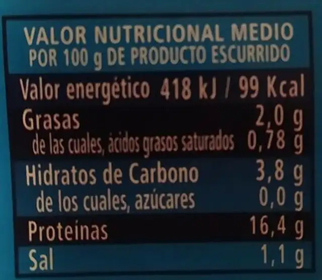 Berberechos al natural nutrition facts table