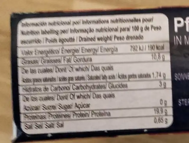 Mejillones en escabeche nutrition facts table