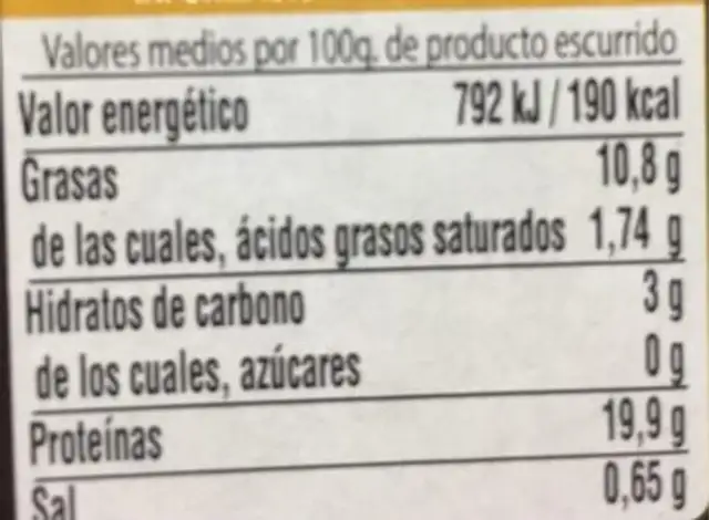 Mejillones oti nutrition facts table