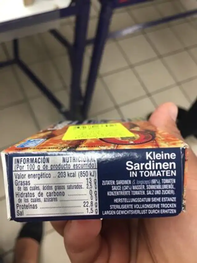 Sardines ingredients label