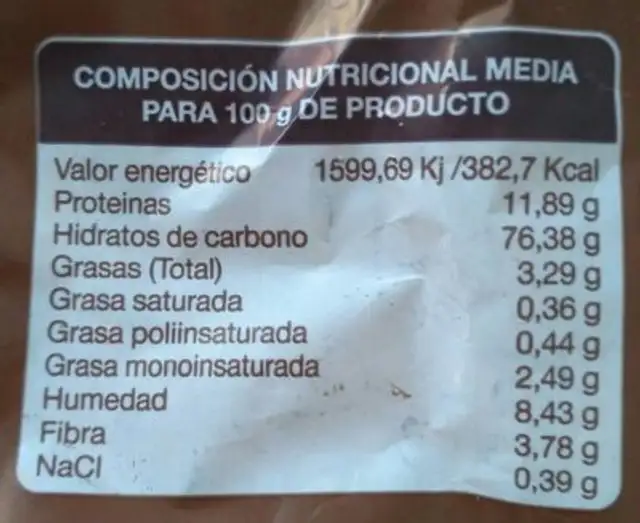 Picos Paco nutrition facts table