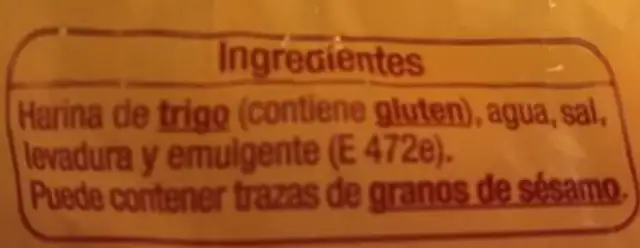 Rosquillas traditional ingredients label