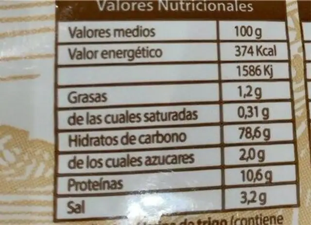Picos camperos nutrition facts table