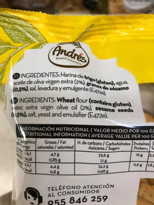 Regañas ingredients label