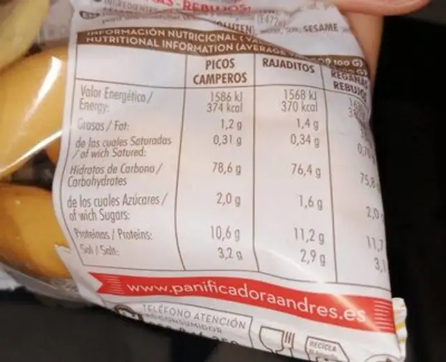 Picos camperos nutrition facts table