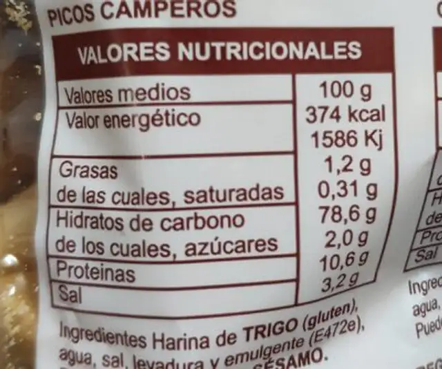 Picolé nutrition facts table