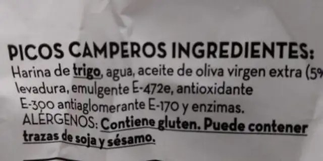 Picos y regaña nutrition facts table