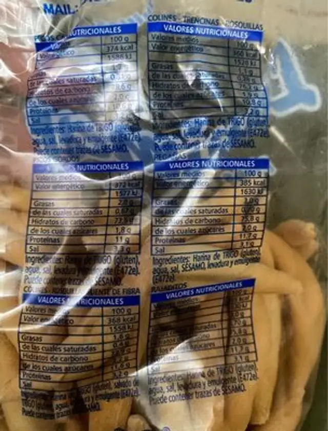 Picos y roquillos nutrition facts table