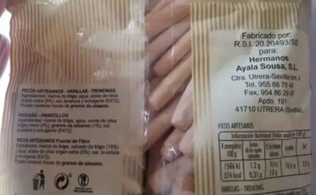 Palillo de pan nutrition facts table