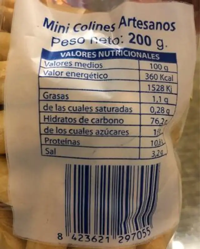 Mini Colines Artesanos nutrition facts table