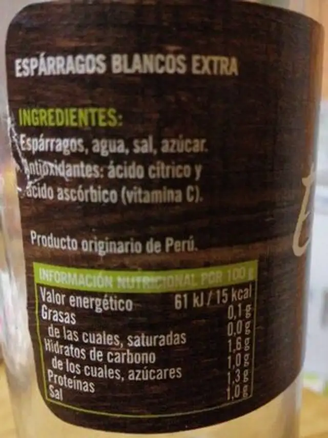 Espárragos muy gruesos nutrition facts table