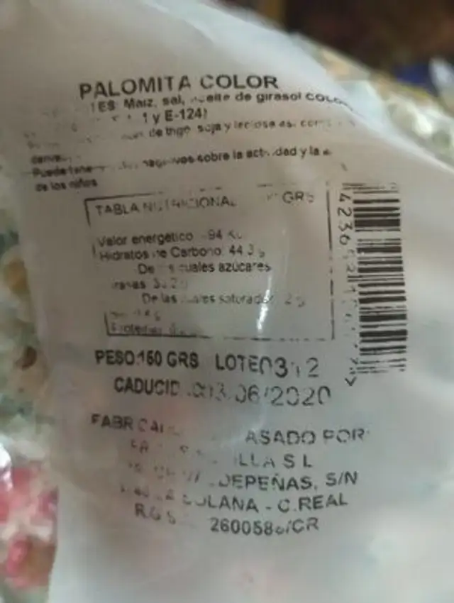 Palomitas dulces nutrition facts table