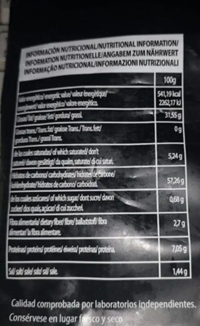 Patata frita crujiente anchoa nutrition facts table